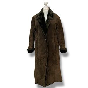 Vintage Suede Long Faux Fur Lined Leather Coat-Size Large